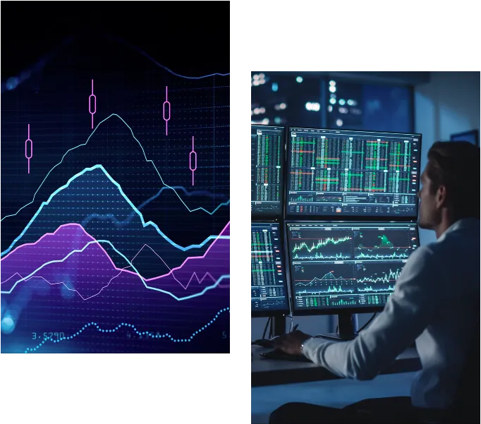 Businessman analyzing stock market data on a computer monitor